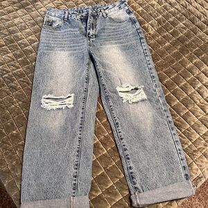 SHEIN Light Blue Distressed Boyfriend Jeans